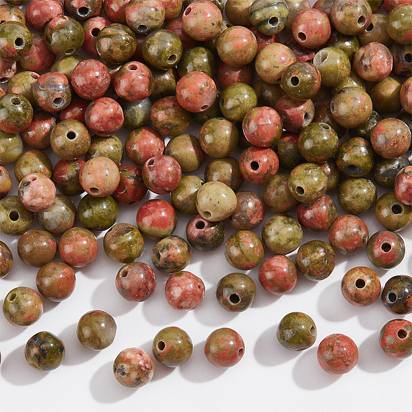 

PandaHall Natural Unakite Round Beads Strands, 4mm, Hole: 1mm, about 86pcs/strand, 14.7 inch, 2 strands Unakite Round
