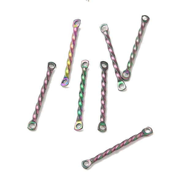 

PandaHall Ion Plating(IP) 304 Stainless Steel Connector Charms, Twisted Bar, Rainbow Color, 20x2x1.2mm, Hole: 1mm 304 Stainless Steel Twist
