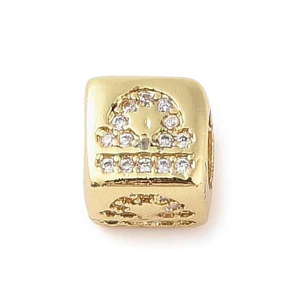 

PandaHall Brass Micro Pave Clear Cubic Zirconia European Beads, Cube, Libra, 8x8x7.5mm, Hole: 4.5mm Brass+Cubic Zirconia Libra Clear