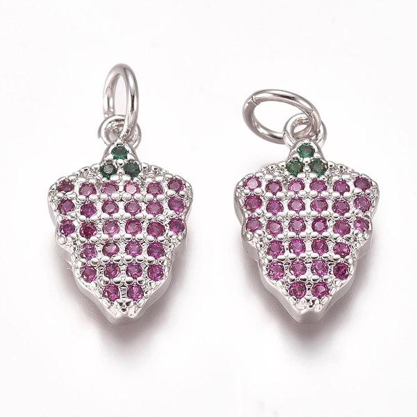 

PandaHall Brass Micro Pave Cubic Zirconia Charms, with Jump Rings, Strawberry, Magenta, Platinum, 13x8x3mm, Hole: 3mm Brass+Cubic Zirconia..., Pink