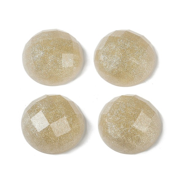 

PandaHall Translucent Epoxy Resin Glitter Powder Decoden Cabochons, Faceted Half Round/Dome, Pale Goldenrod, 19.5x9mm Epoxy Resin Half Round
