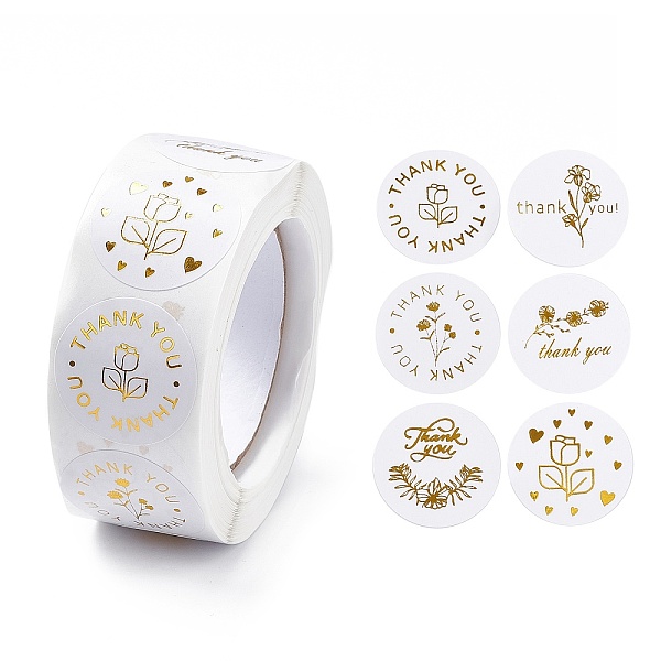 

PandaHall 8 Patterns Paper Thank You Sticker Rolls, Round Dot Hot Stamping Gift Decals, for Envelope, Gift Bag, Card Sealing, Rose Pattern..., White