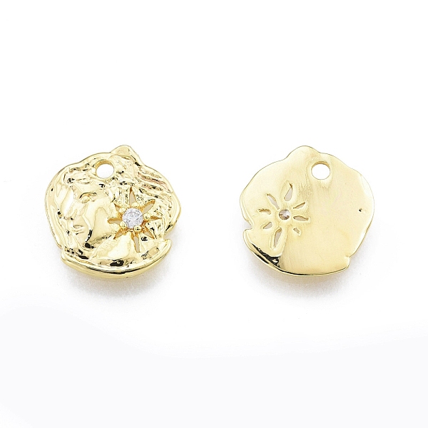 

PandaHall Ion Plating(IP) Brass Micro Pave Clear Cubic Zirconia Charms, Flat Round with Flower, Real 18K Gold Plated, 12x12x1mm, Hole: 1.5mm...