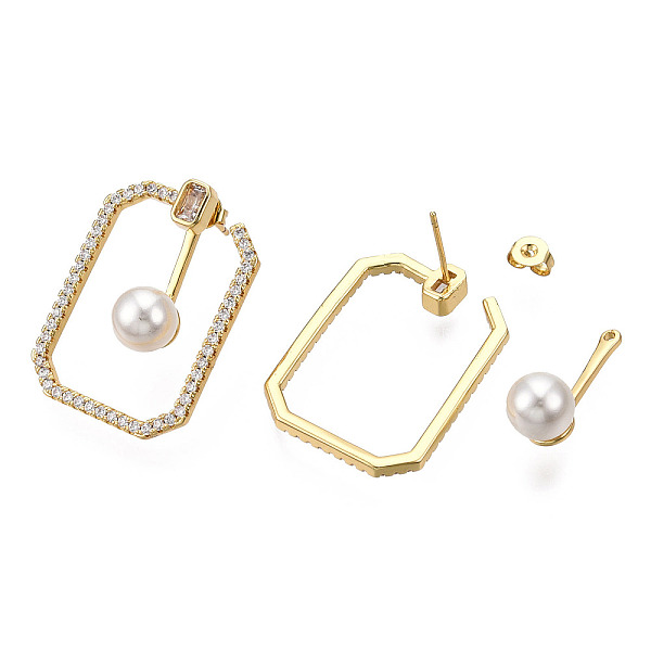

PandaHall Clear Cubic Zirconia Rectangle with Plastic Pearl Front Back Stud Earrings, Brass Jewelry for Women, Nickel Free, Real 18K Gold...