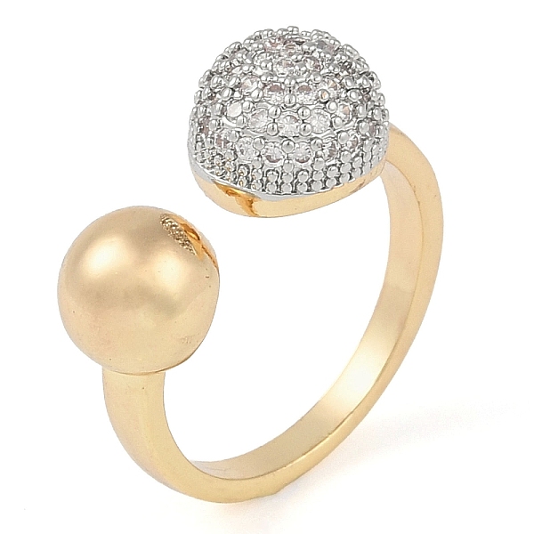 Round Brass Micro Pave Clear Cubic Zirconia Open Cuff Ring for Women