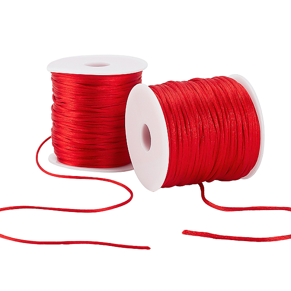

PandaHall 2 Rolls 2 Style Nylon Thread, Rattail Satin Cord, Red, 1~1.5mm, 1 roll/style Nylon Red