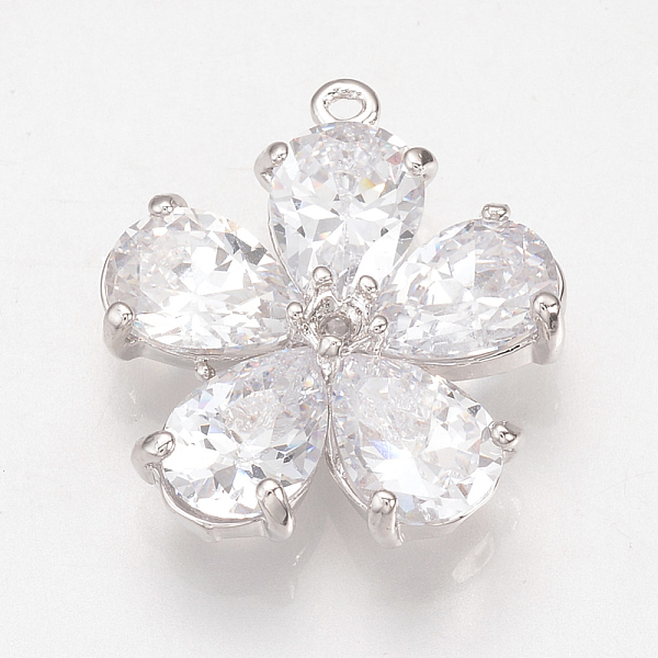 

PandaHall Brass Cubic Zirconia Pendants, Nickel Free, Real Platinum Plated, Flower, 20x18x5mm, Hole: 1mm Brass+Cubic Zirconia Flower