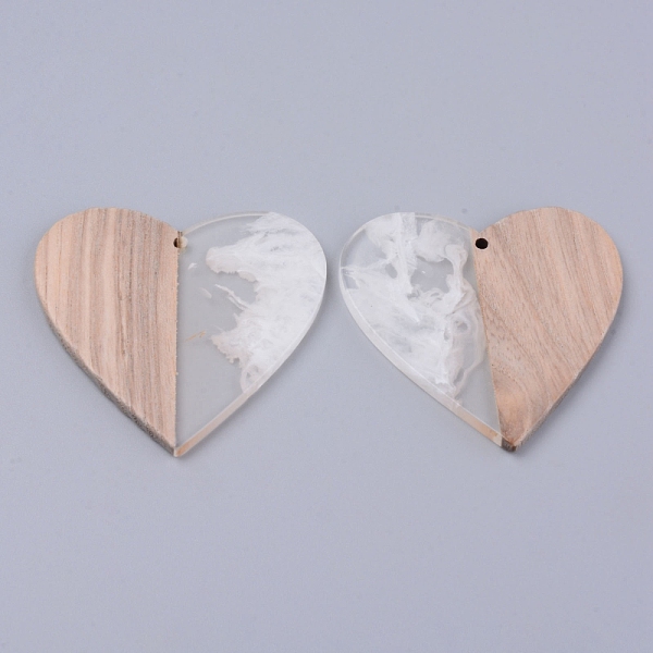 

PandaHall Resin & Wood Pendants, Two Tone, Heart, Seashell Color, 46x48x2~3mm, Hole: 2mm Resin+Wood Heart