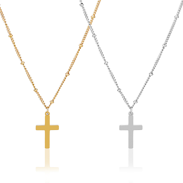

PandaHall FIBLOOM 2Pcs 2 Colors 304 Stainless Steel Cross Pendant Necklace with Satellite Chains, Golden & Stainless Steel Color, 17.72 inch...