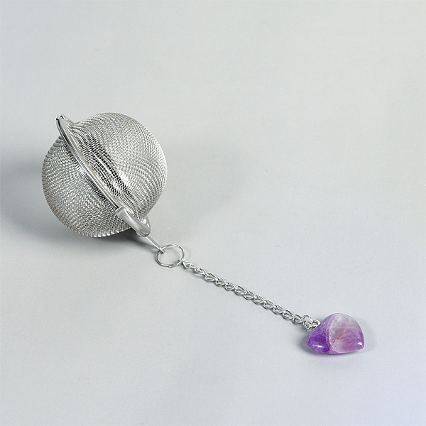 

PandaHall Round Stainless Steel Mesh Tea Infuser, Tea Ball Strainer Infusers with Long Chain & Heart Natural Amethyst Pendant, 53mm Amethyst...