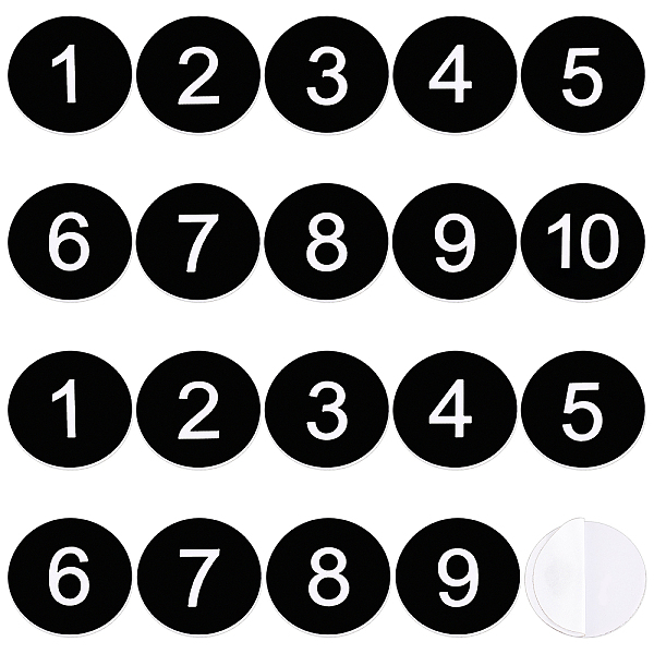 PandaHall BENECREAT 20Pcs Acrylic Adhesive Numbers Tag 1-10 Digital Tags Sign Tag 1.2" Black Vinyl Number Stickers Labels Plastic Number Tag...