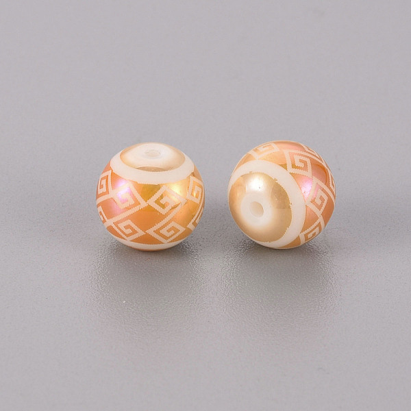 

PandaHall Electroplate Glass Beads, Round with Geometric Hellenic Fret Pattern, Rose Gold Plated, 10mm, Hole: 1.2mm Glass Others