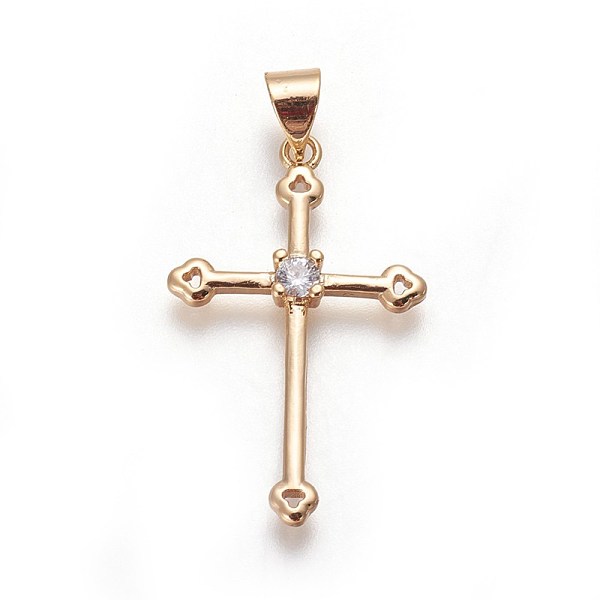 

PandaHall Brass Micro Pave Cubic Zirconia Pendants, Cross, Clear, Golden, 29x18x3.2mm, Hole: 5x3.8mm Brass+Cubic Zirconia Cross Clear