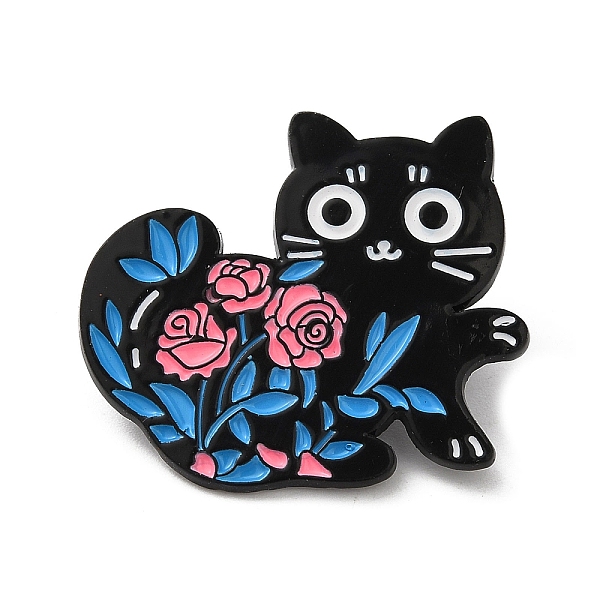 

PandaHall Cartoon Cat & Flower Enamel Pins, Black Alloy Brooch for Backpack Clothes, Deep Sky Blue, 26.5x30x1.5mm Alloy+Enamel Cat Shape