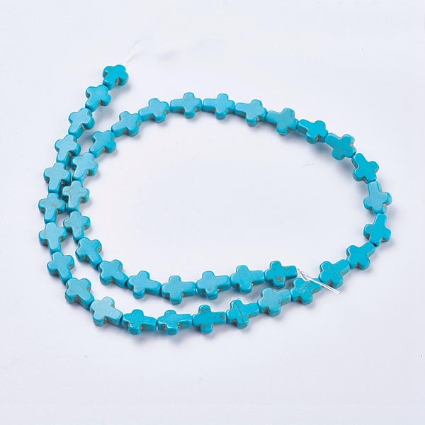 

PandaHall Synthetic Turquoise Beads Strands, Cross, Dyed, Deep Sky Blue, 10~10.5x8~8.5x3.5~4mm, Hole: 1mm, about 39pcs/strand, 15.9 inch...
