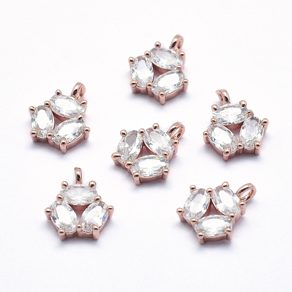 

PandaHall Brass Charms, with Cubic Zirconia, Cadmium Free & Nickel Free & Lead Free, Flower, Clear, Real Rose Gold Plated, 11x9x3mm, Hole...