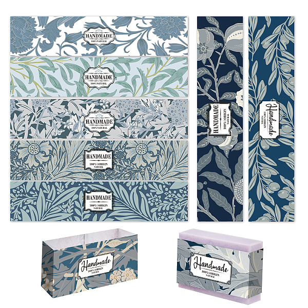 

PandaHall 9 Styles Wrapping Paper Tape, 90 Pieces Flower Leaf Soap Paper Packaging Blue Labels Sleeve Covers Craft Gift Ribbon Label for...