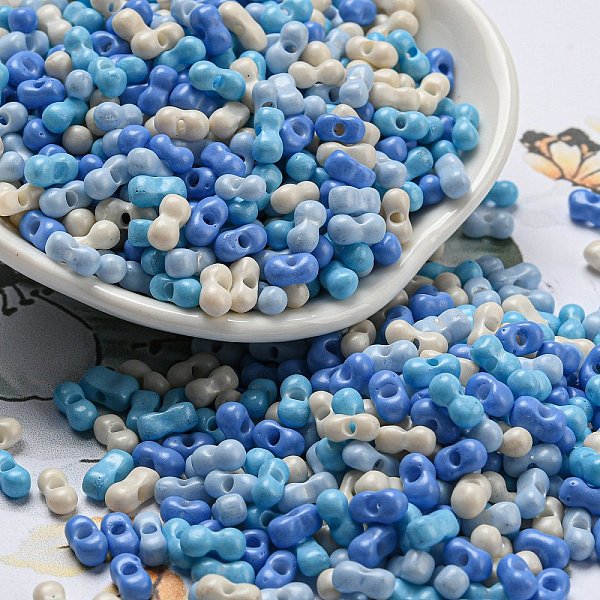 

PandaHall Opaque Baking Paint Glass Seed Beads, Peanut, Dodger Blue, 6x3x3mm, Hole: 1.2mm, about 4000pcs/pound Glass Peanut