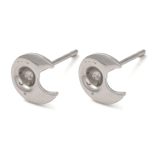 

PandaHall Crescent Moon 201 Stainless Steel Stud Earring Findings, Earring Settings with 304 Stainless Steel Pins, Stainless Steel Color...