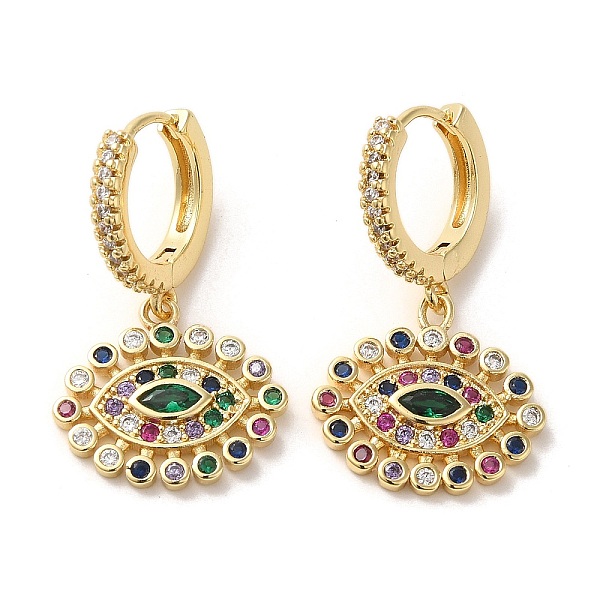 

PandaHall Horse Eye Real 18K Gold Plated Brass Dangle Hoop Earrings, with Cubic Zirconia, Colorful, 30.5x18mm Cubic Zirconia Horse Eye..., Multicolor