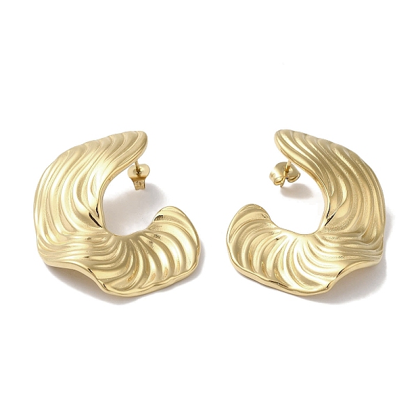 

PandaHall 304 Stainless Steel Stud Earrings for Women, Wave Ring, Real 18K Gold Plated, 37x29mm 304 Stainless Steel