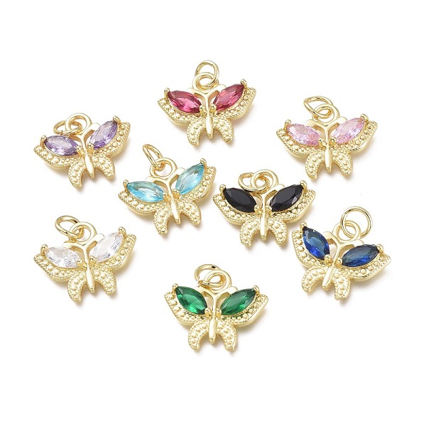 

PandaHall Brass Micro Pave Cubic Zirconia Pendants, with Jump Rings, Butterfly, Real 18K Gold Plated, Mixed Color, 16x19x4mm, Hole: 4.6mm..., Multicolor