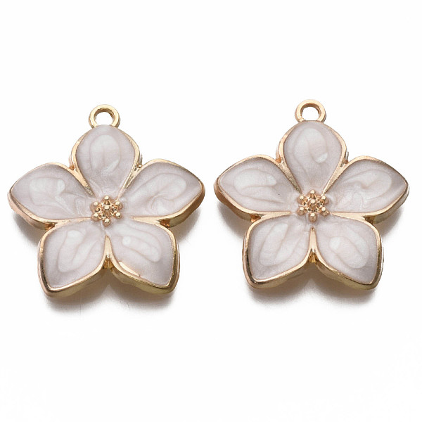 

PandaHall Alloy Enamel Pendants, Light Gold, Cadmium Free & Nickel Free & Lead Free, Flower, Misty Rose, 27.5x25.5x3.5mm, Hole: 2mm..., White