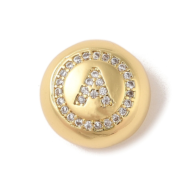

PandaHall Rack Plating Brass & Cubic Zirconia Pendants, Cadmium Free & Lead Free, Long-Lasting Plated, Flat Round with Letter, Letter A..., Clear
