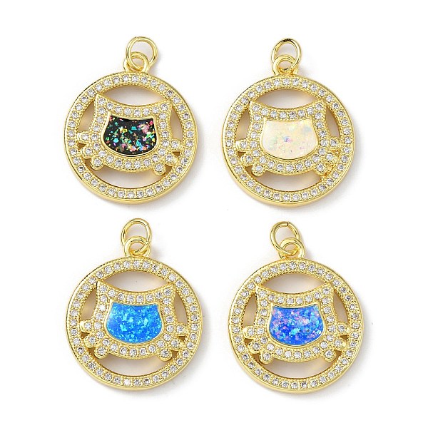 

PandaHall Brass Micro Pave Cubic Zirconia Pendants, with Synthetic Opal and Jump Ring, Real 18K Gold Plated, Flat Round with Cat, Real 18K..., Multicolor