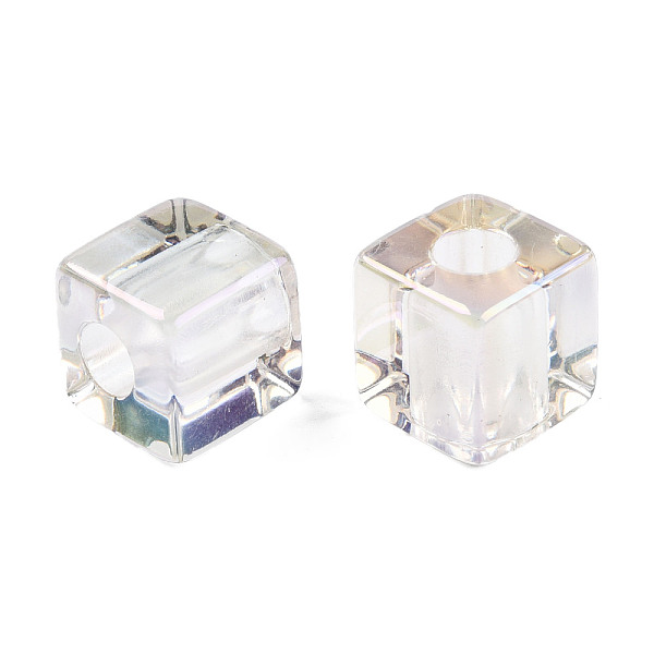 

PandaHall Transparent Resin European Beads, Pearl Luster Plated, Large Hole Beads, Cube, Clear, 20x20x20mm, Hole: 8mm Resin Cube Clear