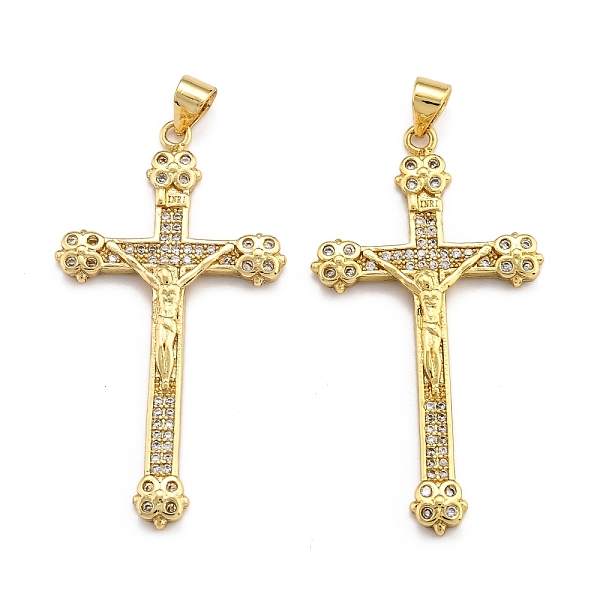 

PandaHall Brass Micro Pave Clear Cubic Zirconia Pendants, Long-Lasting Plated, Cross, Real 18K Gold Plated, 42.5x23x3mm, Hole: 3.5x4mm...