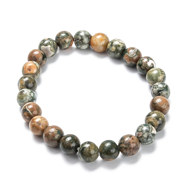 

PandaHall Natural Rhyolite Jasper Stretch Beaded Bracelets, Round, Inner Diameter: 2-1/8 inch(5.5cm), Beads: 8~9mm Rhyolite Jasper