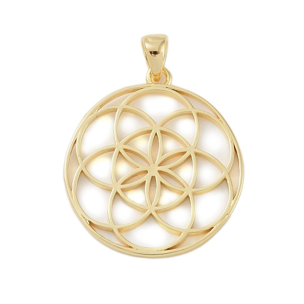 

PandaHall Rack Plating Brass Pendants, Long-Lasting Plated, Lead Free & Cadmium Free, Flat Round with Flower, Real 18K Gold Plated...