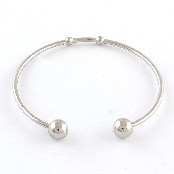 

PandaHall 304 Stainless Steel Cuff Bangle Making, with 201 Stainless Steel Beads, Stainless Steel Color, 57mm Stainless Steel