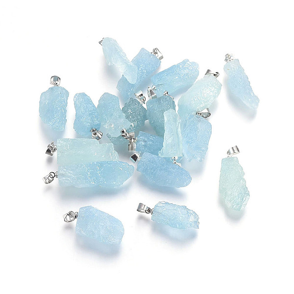 

PandaHall Natural Aquamarine Pendants, with Brass Findings, Nuggets, Platinum, 21~35x9~14x5~12mm, Hole: 4x4.5mm Aquamarine Nuggets Blue