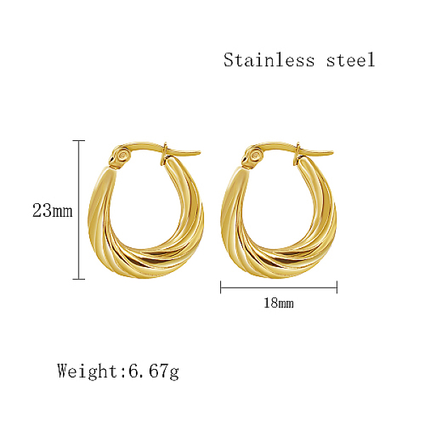 

PandaHall Stainless Steel Hoop Earrings for Women, Real 18K Gold Plated, Twist, 23x18mm Stainless Steel Twist