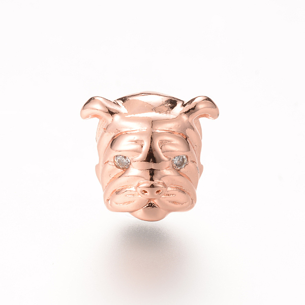 

PandaHall Brass Micro Pave Cubic Zirconia Puppy Beads, Bulldog Head, Rose Gold, 11.5x11mm Brass+Cubic Zirconia Dog