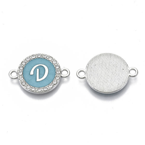 

PandaHall Alloy Enamel Links Connectors, with Crystal Rhinestones, Flat Round with Letter, Silver Color Plated, Letter.D, 22x16x2mm, Hole..., Blue