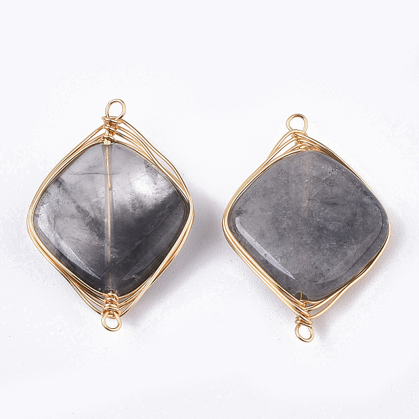 

PandaHall Natural Cloudy Quartz Links Connectors, Wire Wrapped Links, with Light Gold Tone Brass Wires, Rhombus, 27x18x5mm, Hole: 1.2~1.5mm...