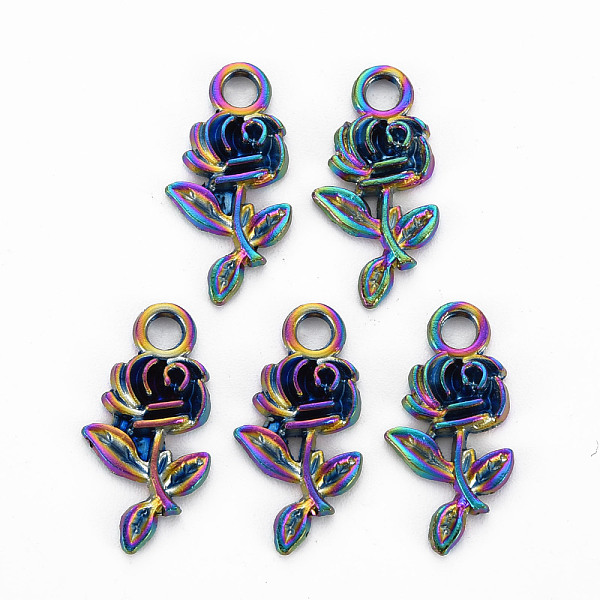 

PandaHall Alloy Pendants, Cadmium Free & Nickel Free & Lead Free, Flower, Rainbow Color, 20.5x10x2.5mm, Hole: 2.5mm Alloy Flower
