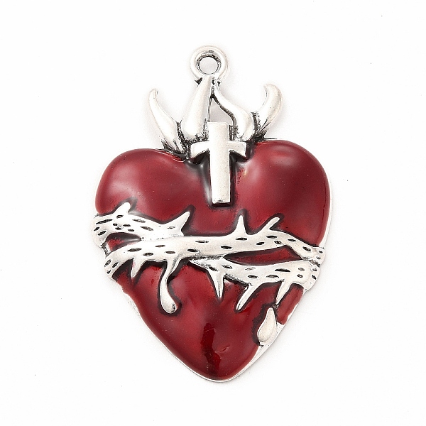 

PandaHall Alloy Enamel Pendants, Antique Silver, Sacred Heart Charm, FireBrick, 42x29.5x5mm, Hole: 2mm Alloy+Enamel Heart Red