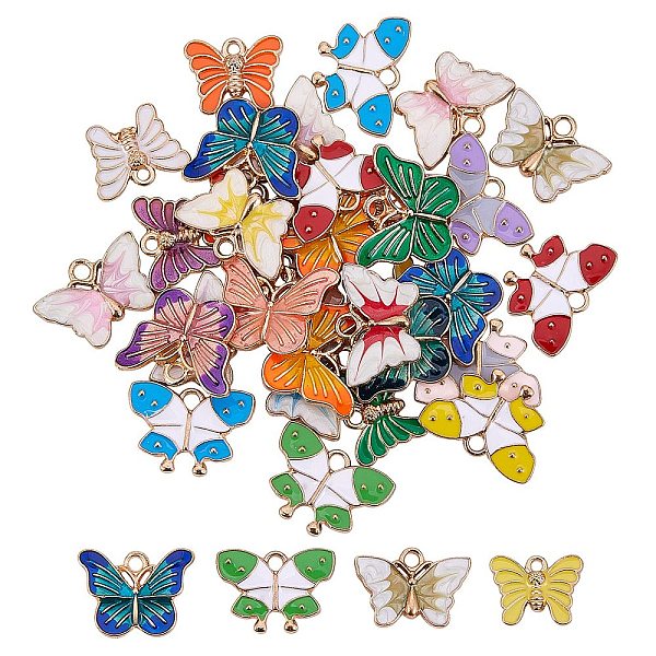 

PandaHall 32Pcs 4 Style Light Gold Alloy Enamel Pendants, Butterfly, Mixed Color, 8pcs/style Alloy+Enamel Butterfly Multicolor
