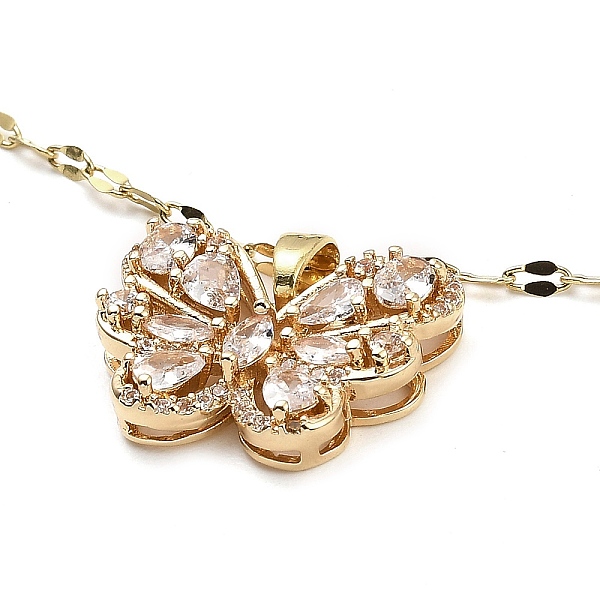 

PandaHall Butterfly Brass Micro Pave Cubic Zirconia Pendant Necklaces, with Glass, Light Gold, 16.02 inch(40.7cm) Brass Butterfly Clear