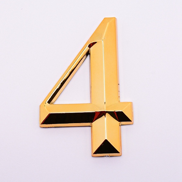 PandaHall Plastic & PVC Number Sign Labels, Gold, Num.4, 4: 70x46x8mm Plastic Gold