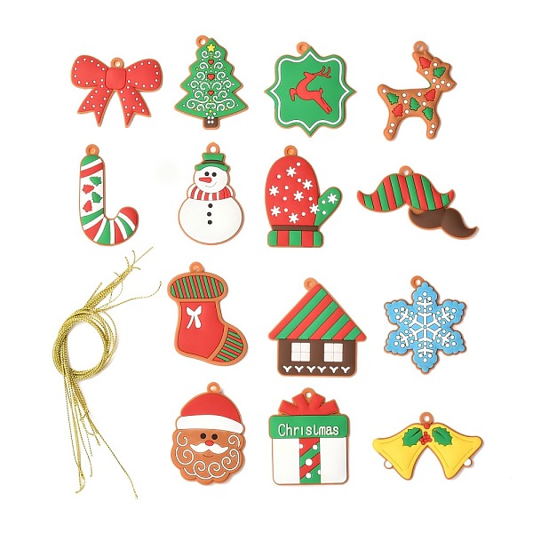 

PandaHall PVC Plastic Pendant, Christmas Theme Shape, Mixed Color, 38~65x37.5~69x3~4.5mm, Hole: 4mm Plastic Mixed Shapes Multicolor