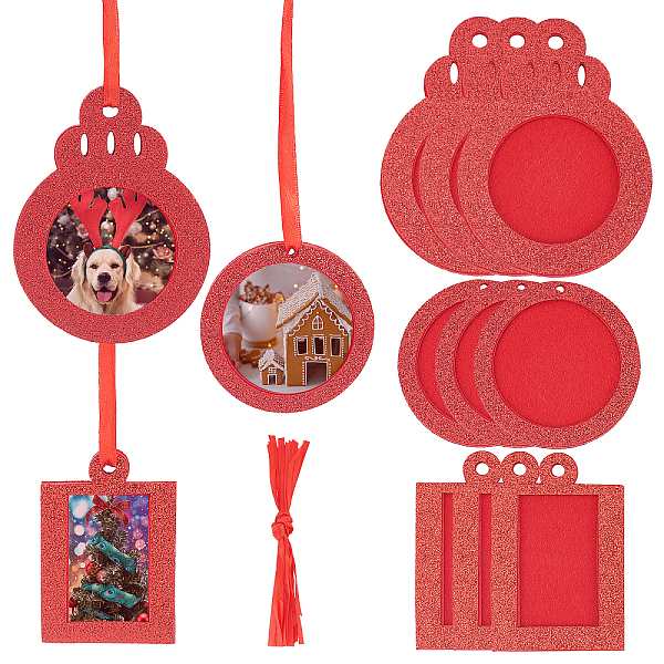 

PandaHall Gorgecraft Non Woven Fabric Glitter Photo Frame Card, with Ribbon, for Christmas Pendant Decorations, Mixed Shapes, Red...