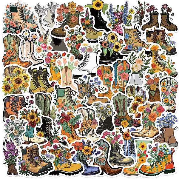 

PandaHall 50Pcs Retro Flower Boot Waterproof PVC Adhesive Stickers Set, for DIY Scrapbooking and Journal Decoration, Shoes...