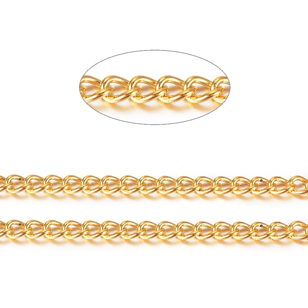 

PandaHall Iron Twisted Chains Curb Chains, Unwelded, Golden, 5.5x3.5x1mm, about 164.04 Feet(50m)/roll Iron