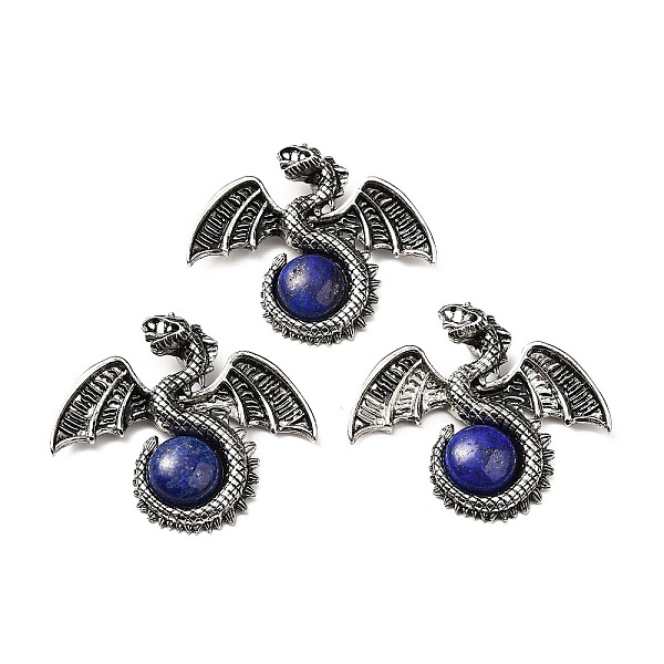 

PandaHall Natural Lapis Lazuli Dyed Big Pendants, Dragon Charms, with Rack Plating Antique Silver Tone Alloy Findings, Cadmium Free & Lead...