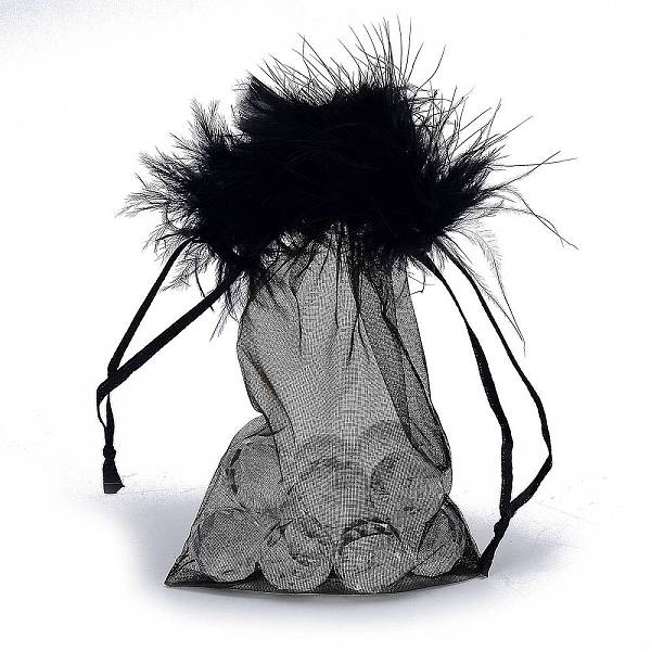 

PandaHall Organza Gift Bags, with Drawstring and Feather, Jewelry Pouches Bags, for Wedding Party Candy Mesh Bags, Rectangle, Black...